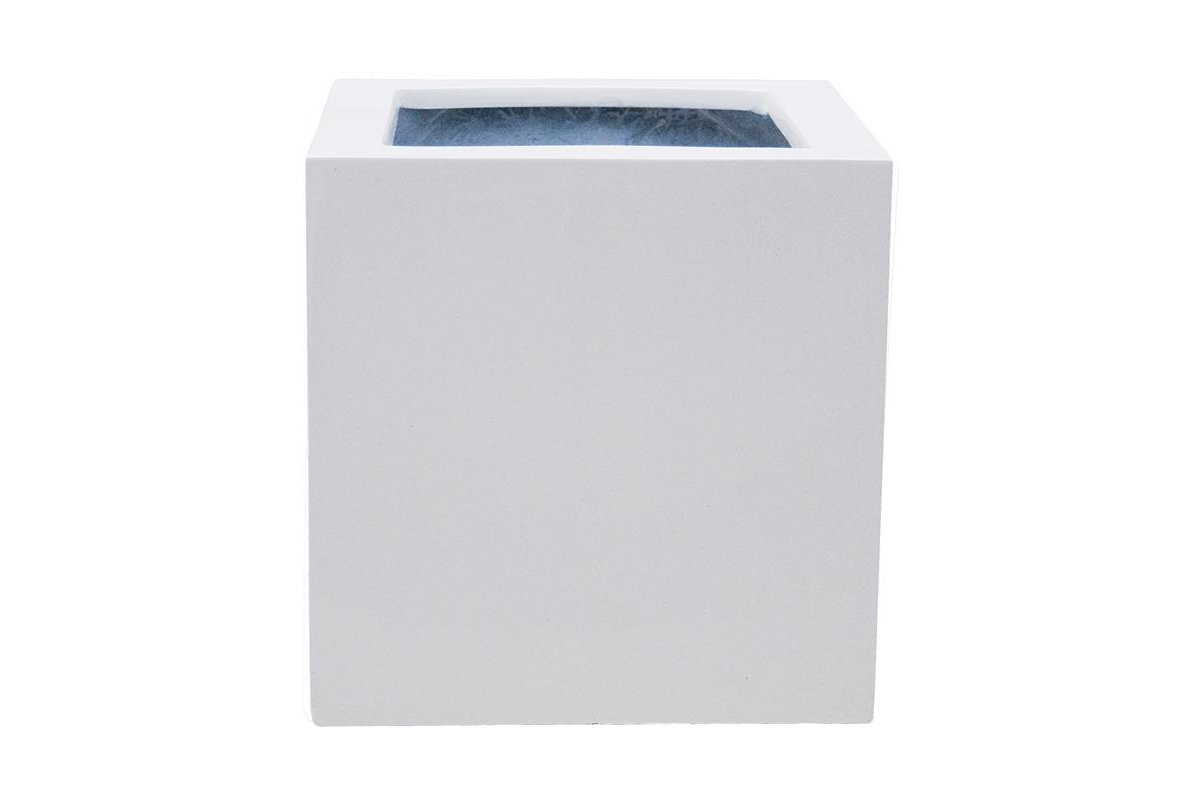 Кашпо fiberstone glossy white block s l30 w30 h30 см
