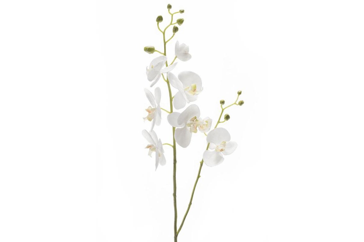 Орхидея фаленопсис двойная ветвь белая искусственная h95 см