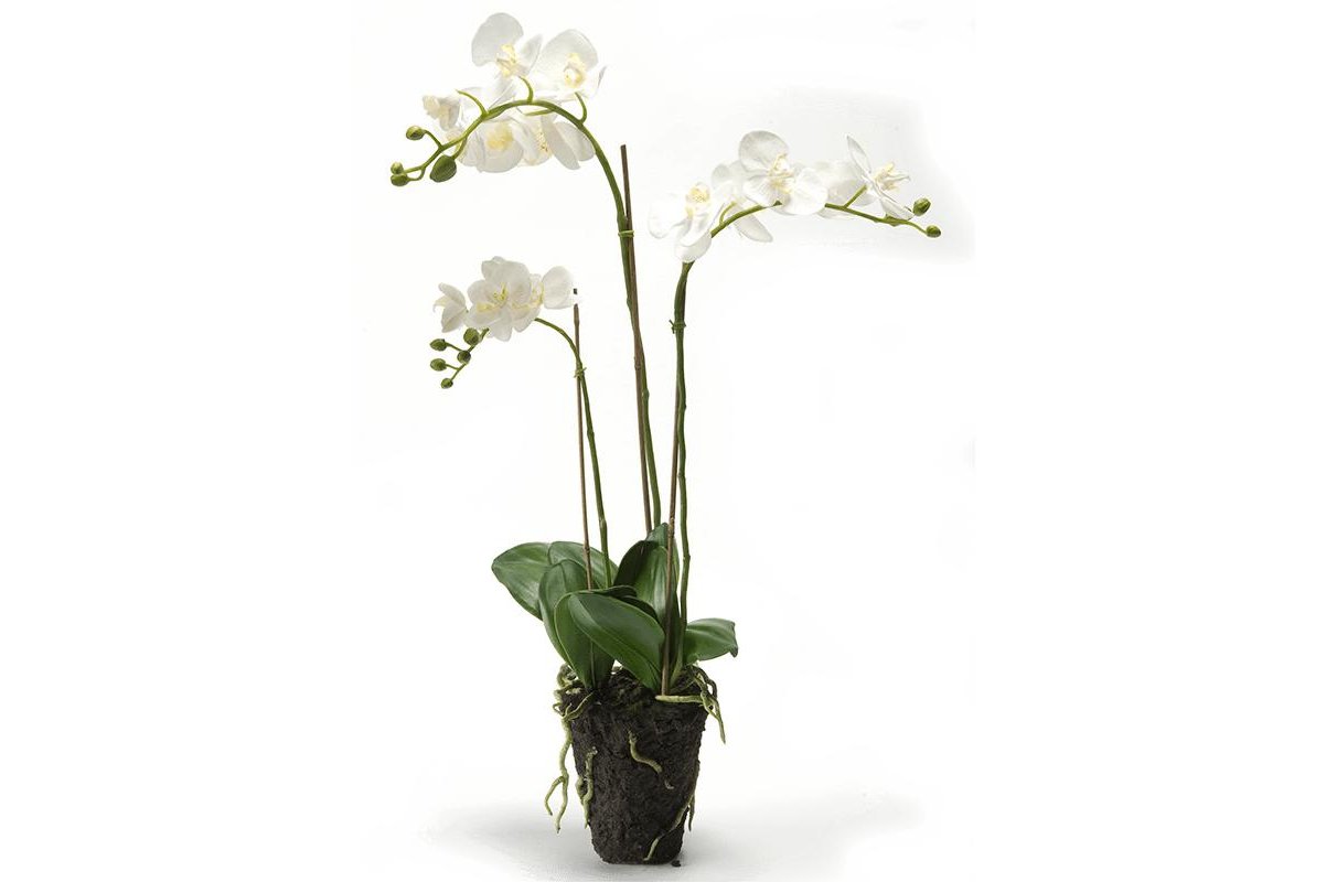 Орхидея фаленопсис белая с землёй искусственная h75 см