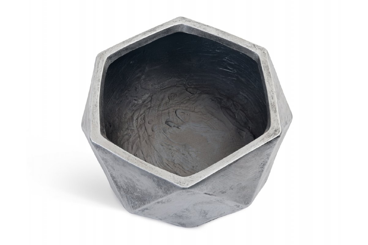 Кашпо Treez Ergo Rombo низкая чаша многогранник застаренное серебро от 21 до 28 см - Фото 2
