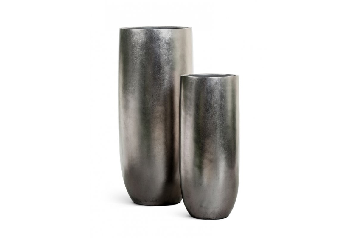 Кашпо Treez Effectory Metal высокий округлый конус стальное серебро от 72 до 95 см