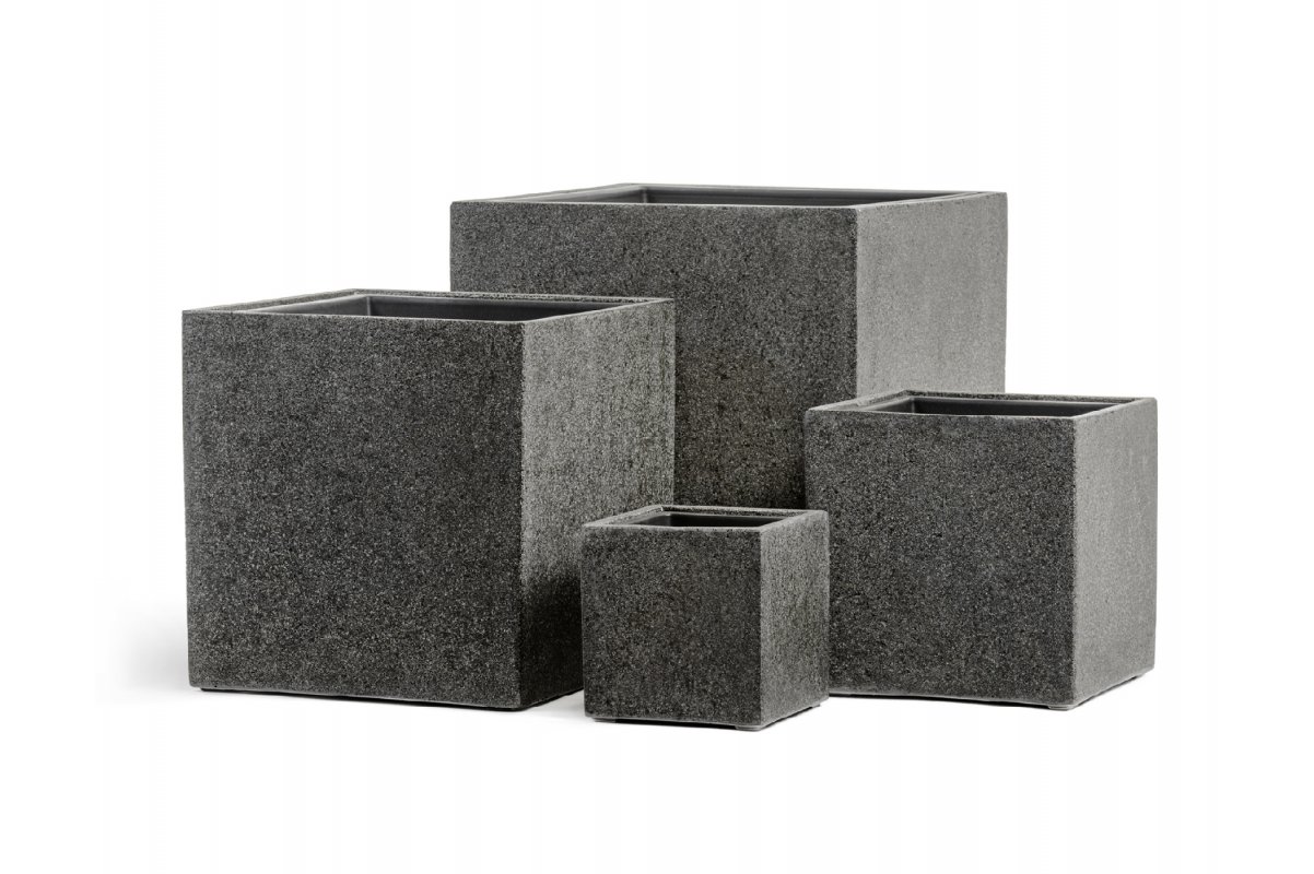Кашпо Treez Effectory Ston куб темно-серый камень от 20 до 50 см