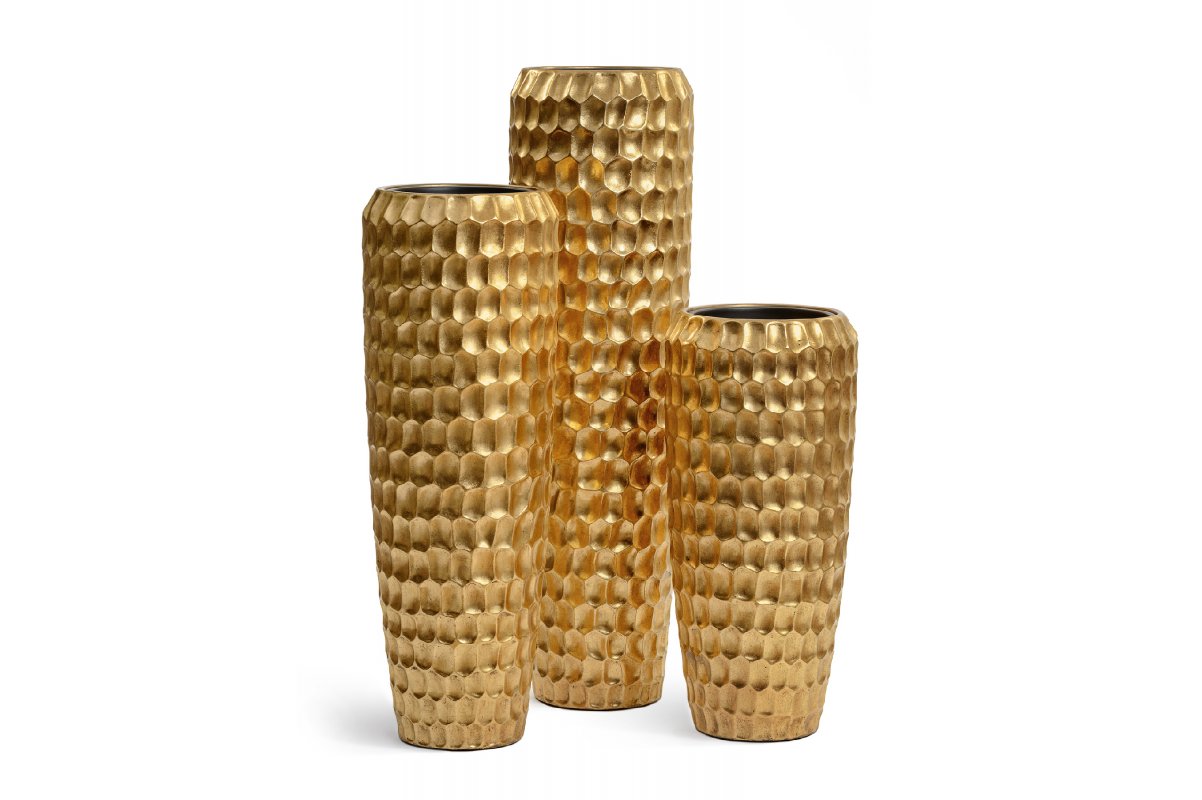 Кашпо Treez Effectory Metal высокий конус Design Cells сусальное золото от 75 до 117 см