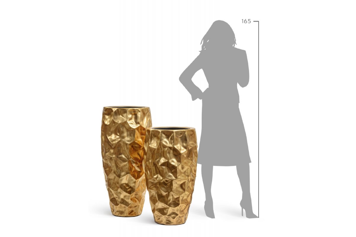 Кашпо Treez Effectory Metal высокий округлый конус Design Сrumple сусальное золото от 75 до 90 см - Фото 5