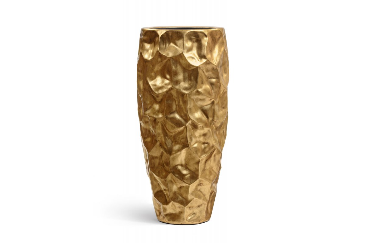 Кашпо Treez Effectory Metal высокий округлый конус Design Сrumple сусальное золото от 75 до 90 см - Фото 6