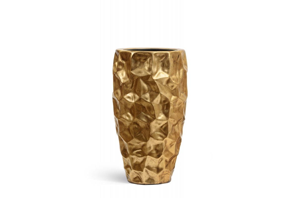 Кашпо Treez Effectory Metal высокий округлый конус Design Сrumple сусальное золото от 75 до 90 см - Фото 8