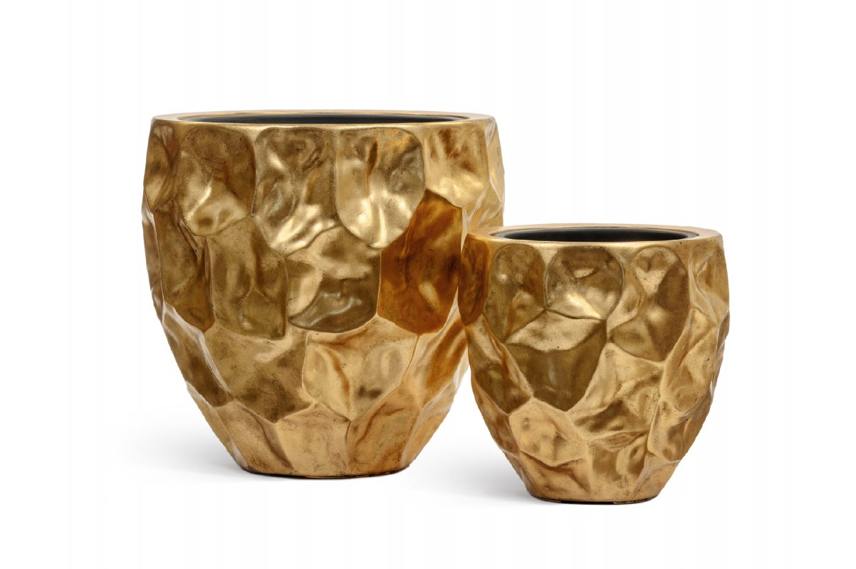 Кашпо Treez Effectory Metal округлая чаша Design Сrumple сусальное золото от 39 до 55 см