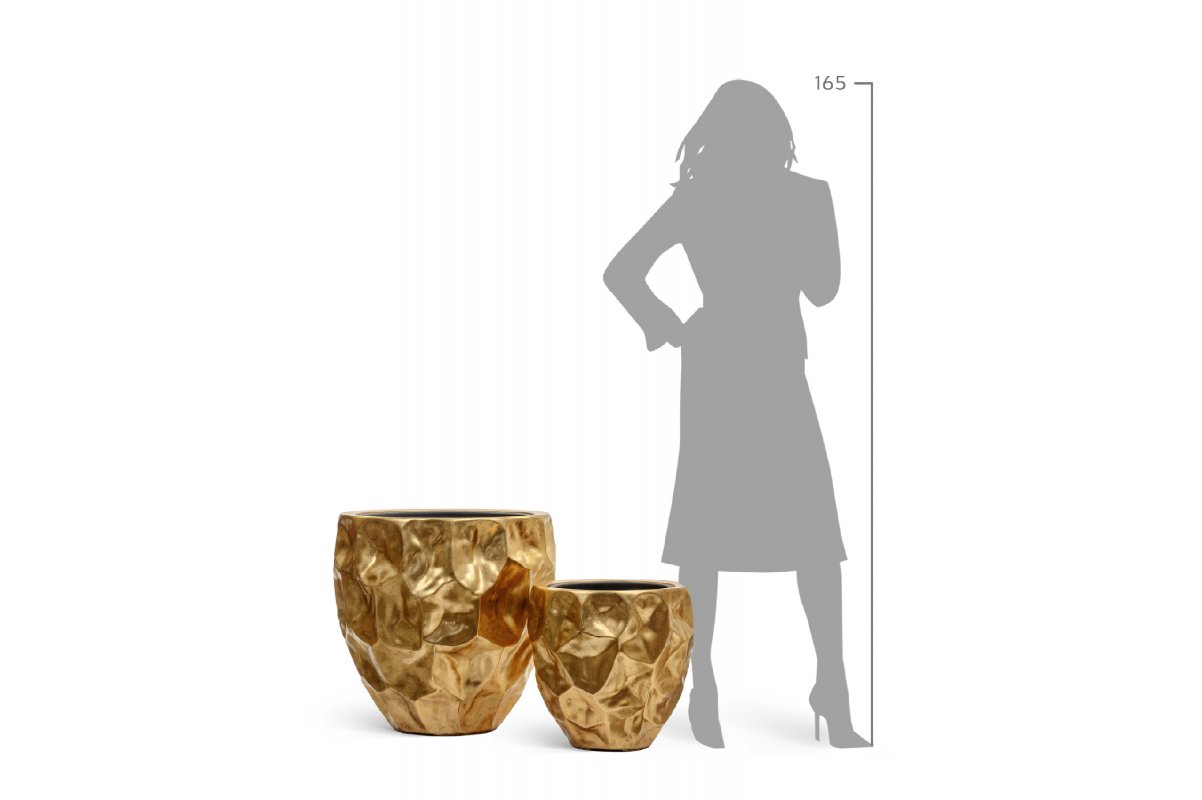 Кашпо Treez Effectory Metal округлая чаша Design Сrumple сусальное золото от 39 до 55 см - Фото 5
