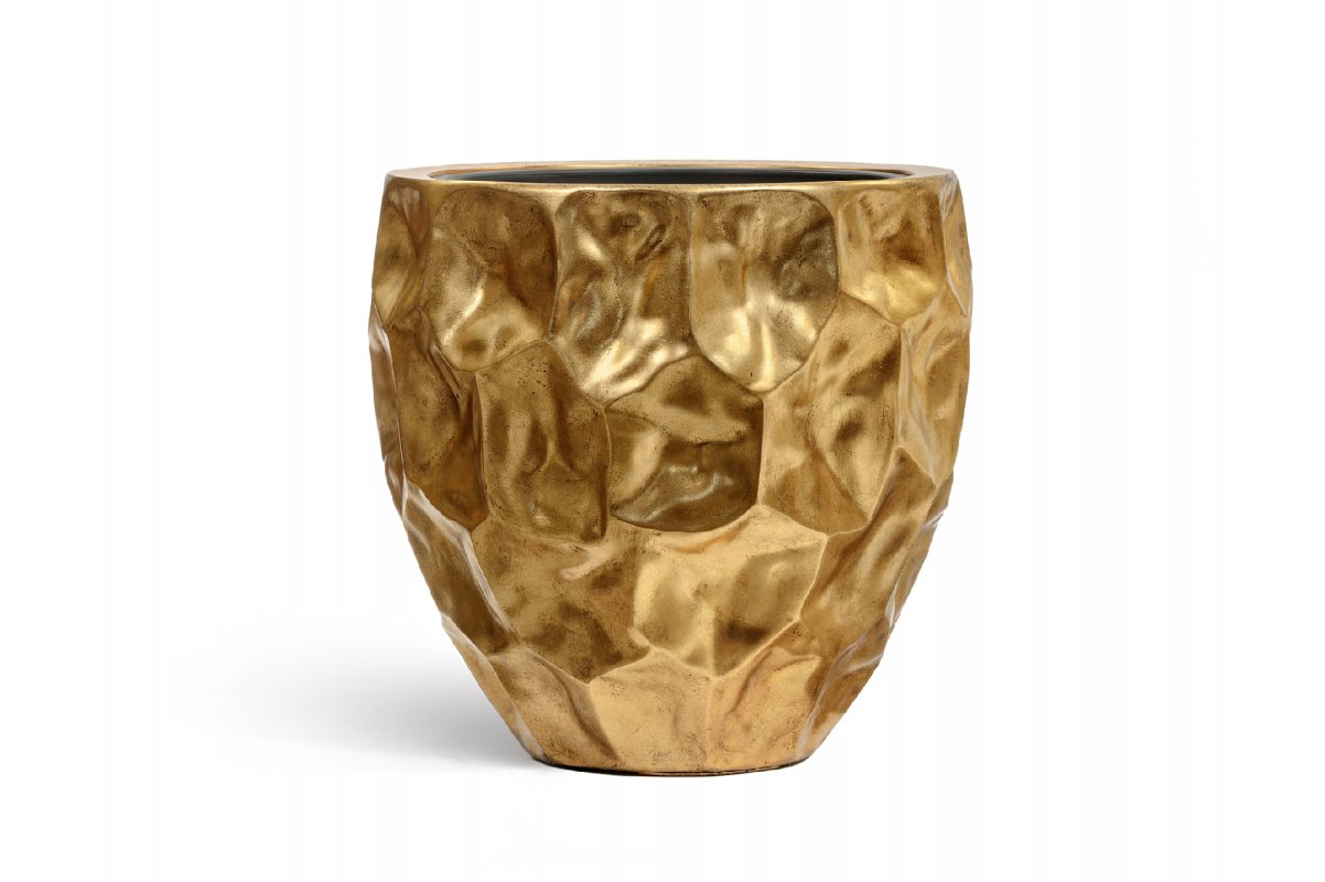 Кашпо Treez Effectory Metal округлая чаша Design Сrumple сусальное золото от 39 до 55 см - Фото 6