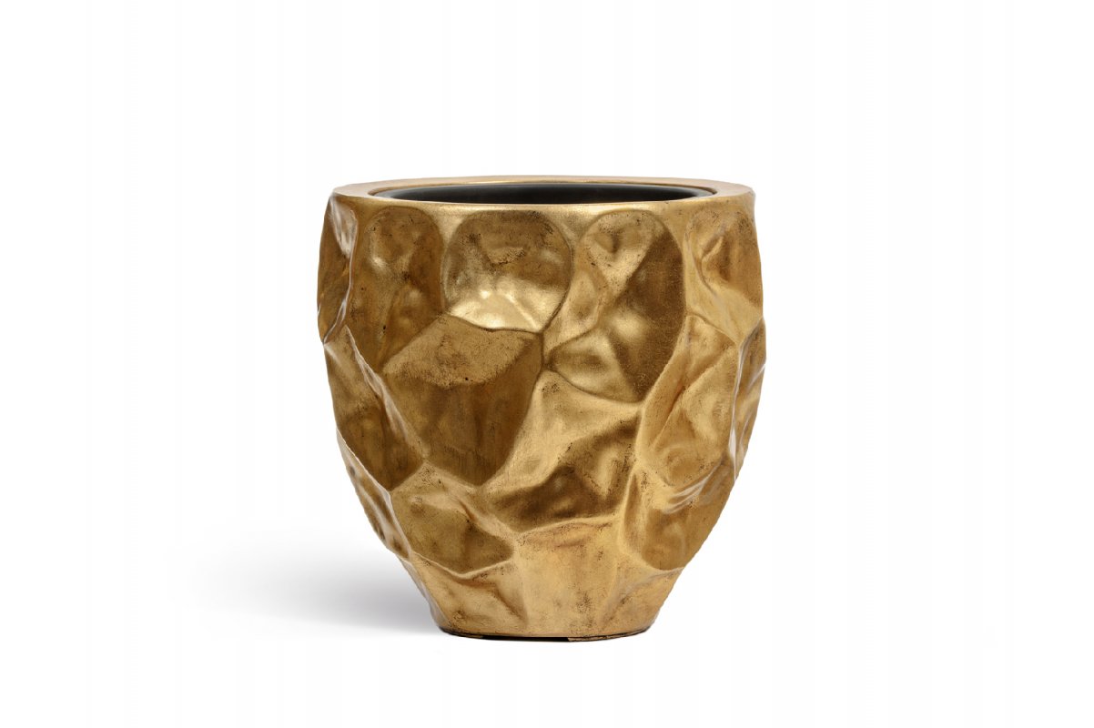 Кашпо Treez Effectory Metal округлая чаша Design Сrumple сусальное золото от 39 до 55 см - Фото 8