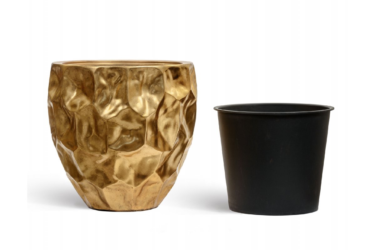 Кашпо Treez Effectory Metal округлая чаша Design Сrumple сусальное золото от 39 до 55 см - Фото 7