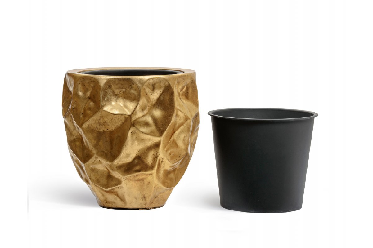 Кашпо Treez Effectory Metal округлая чаша Design Сrumple сусальное золото от 39 до 55 см - Фото 9