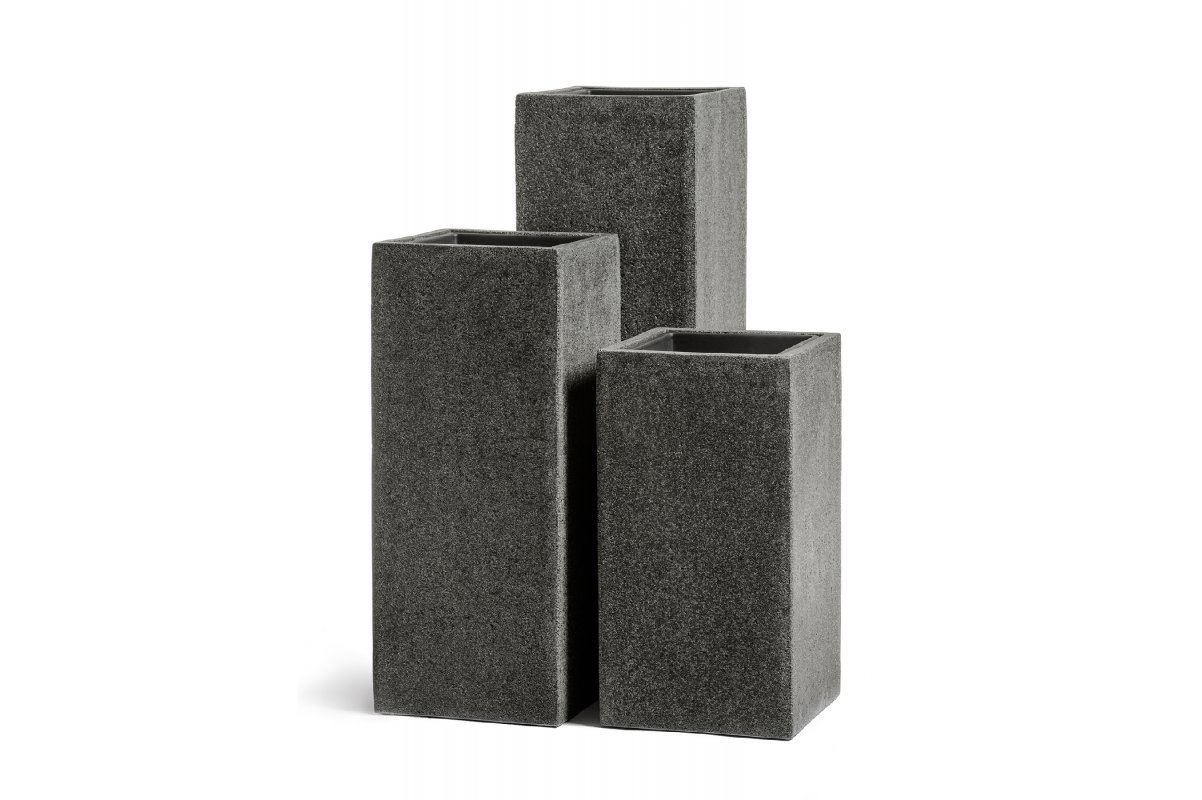 Кашпо Treez Effectory Stone высокий куб темно-серый камень от 60 до 97 см