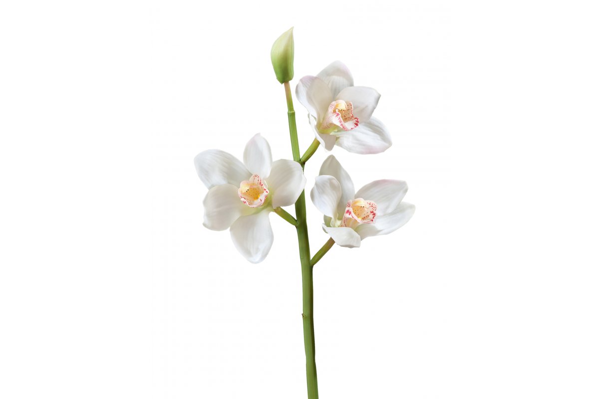 Орхидея Цимбидиум искусственная ветвь белая малая 50 см (Real Touch)