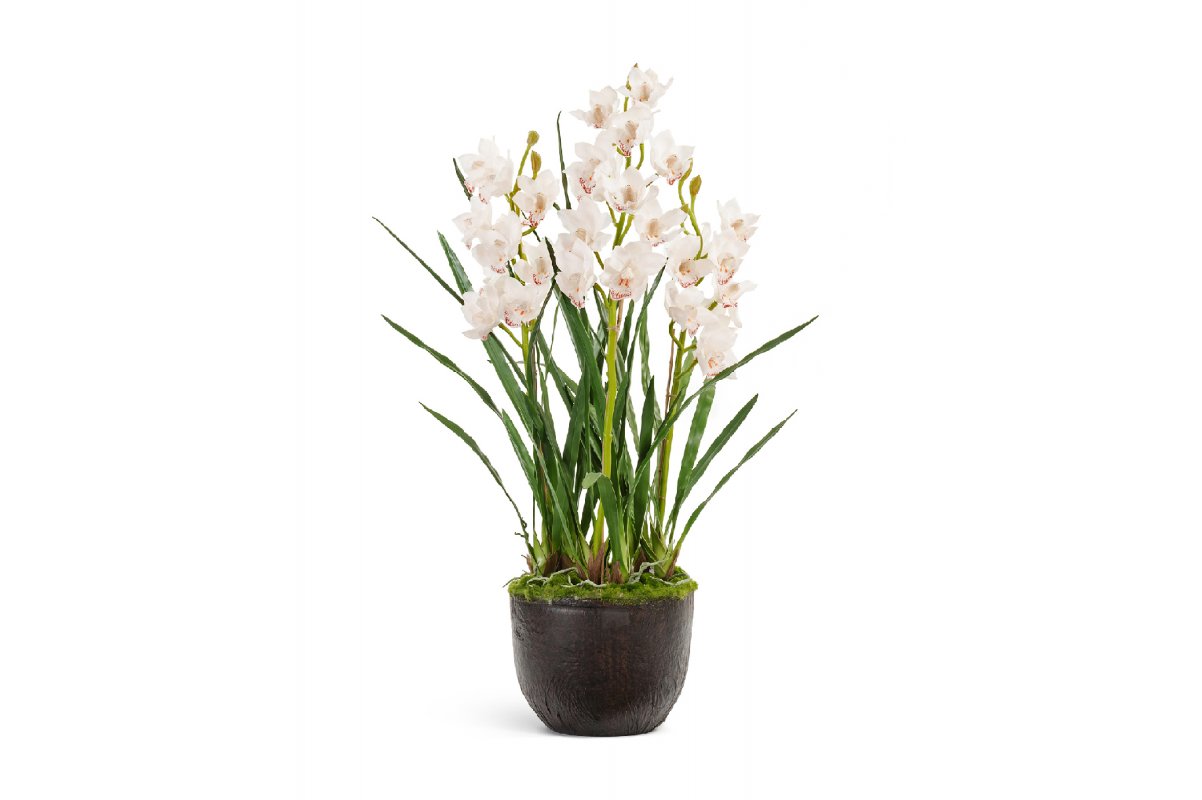 Орхидея Цимбидиум куст 3 ветки искусственный с имитацией земли 115 см Real Touch (без кашпо)