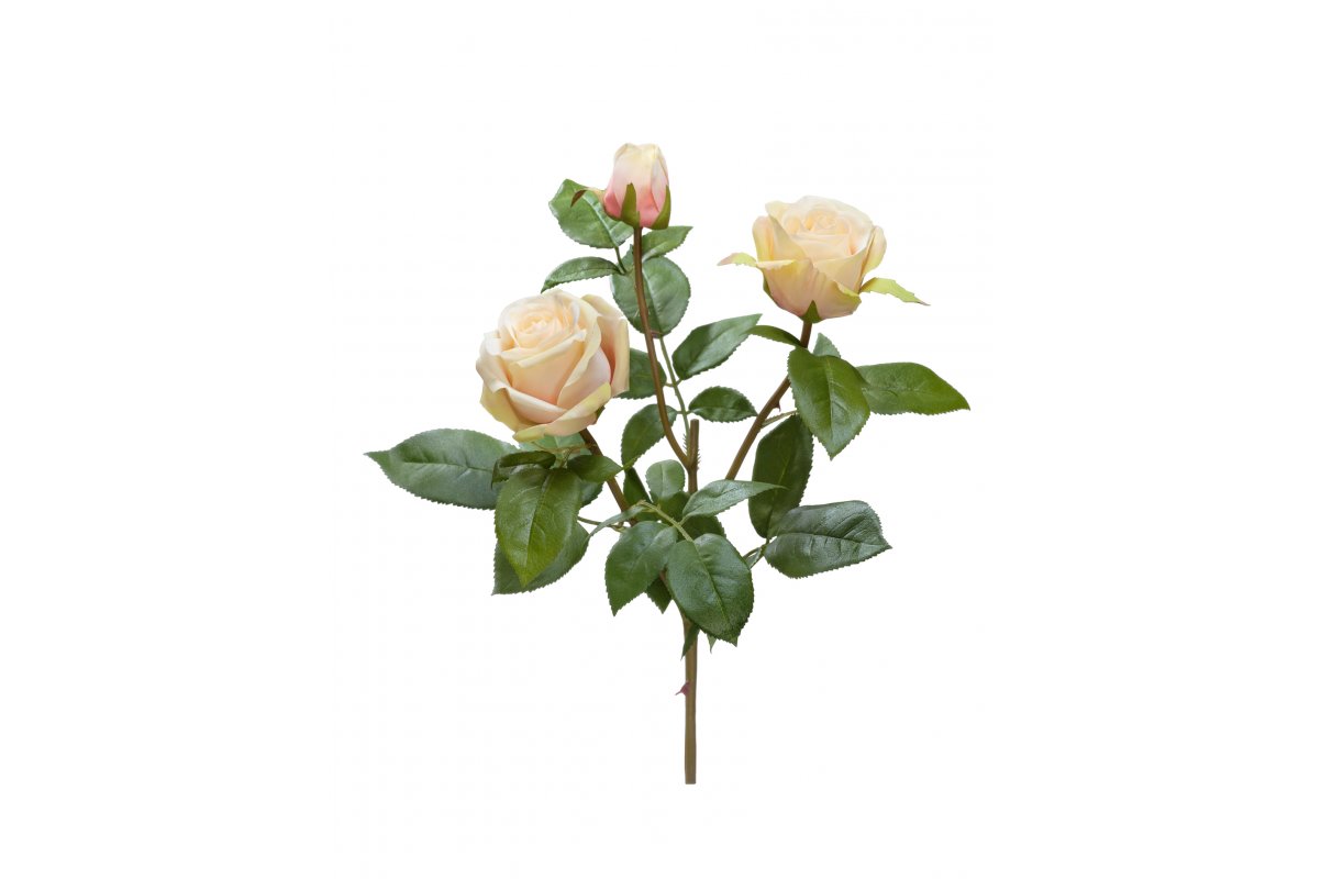 Роза Флорибунда Мидл ветвь искусственная кремово-розовая 36 см