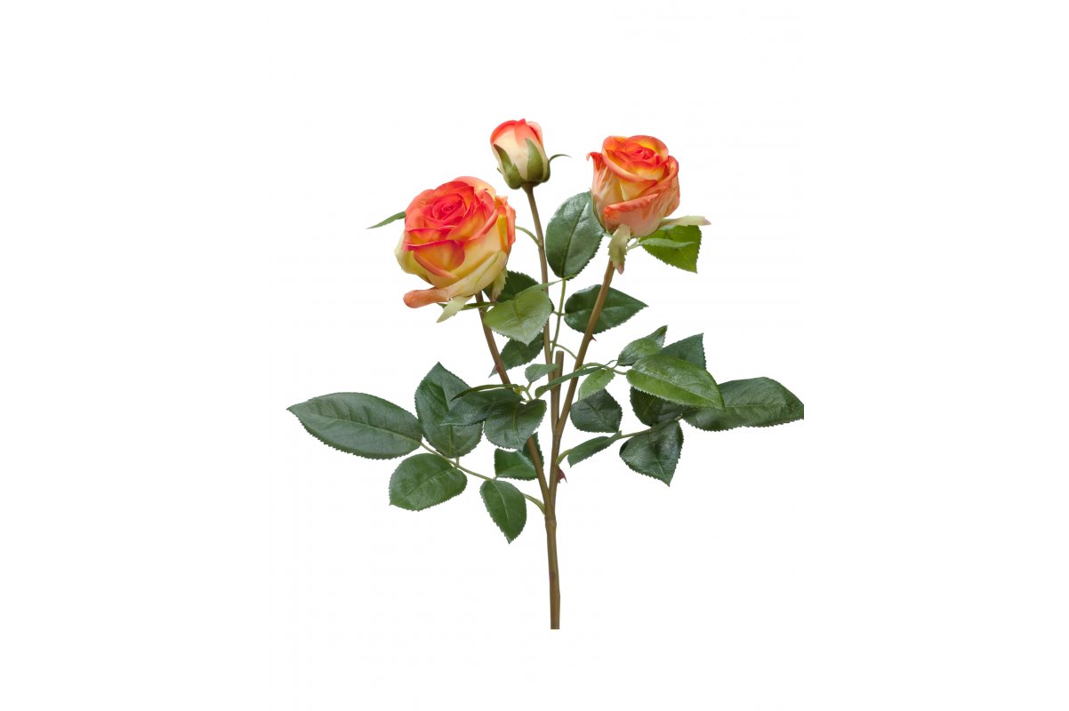 Роза Флорибунда Мидл ветвь искусственная золотисто-оранжевая 36 см