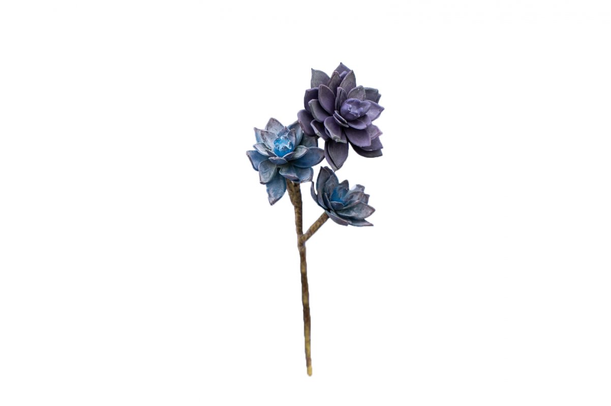 Суккулент мини Роза искусственный синий 20 см (Real Touch)