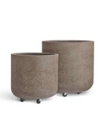 Кашпо напольное для цветов, TREEZ ERGO Hard Rock, цилиндр, керамический горшок, Песок серый беж, 61x60 см, 165 л, для интерьера, для улицы