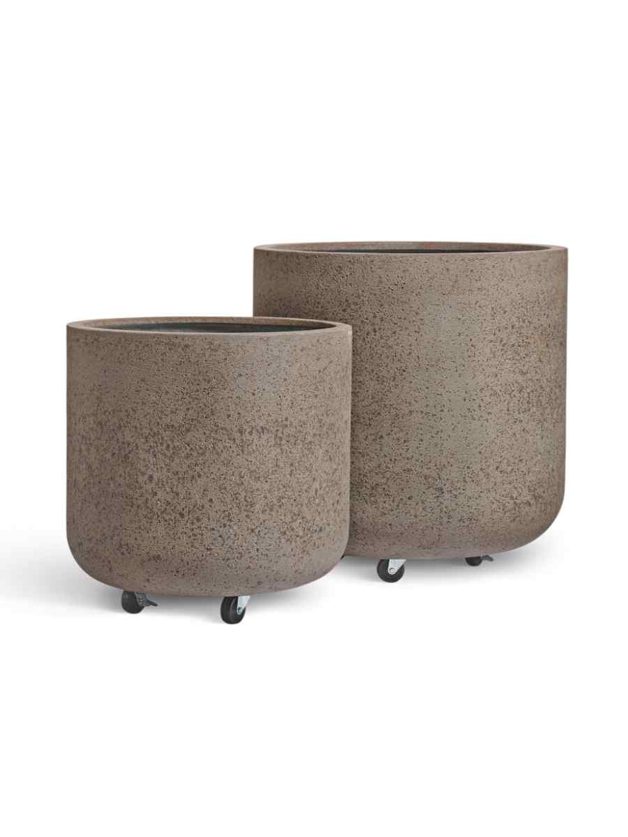 41.33-17-23-107-BEG_RL Кашпо напольное для цветов, TREEZ ERGO Hard Rock, цилиндр, керамический горшок, Песок серый беж, 61x60 см, 165 л, для интерьера, для улицы — изображение 1