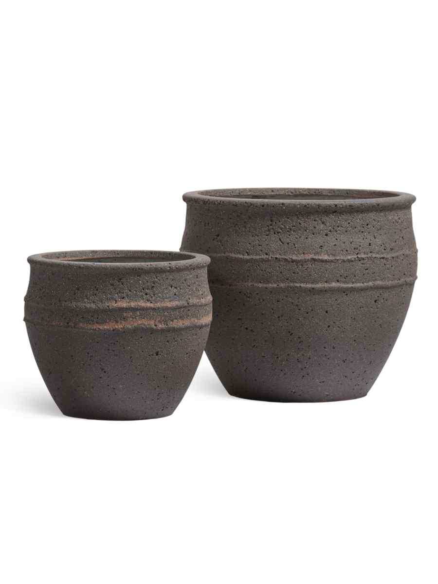 41.110-24-0067-BLCK Кашпо напольное для цветов, TREEZ ERGO Nero, чаша , керамический горшок, чёрный туф, 33x41 см, 33 л, для интерьера, для улицы — изображение 1