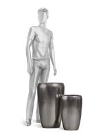 Кашпо напольное для цветов, TREEZ Effectory Metal, конус, керамический горшок, Стальное серебро, 68x43 см, 80/18,5 л, для интерьера — изображение 2