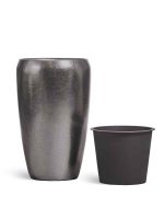 Кашпо напольное для цветов, TREEZ Effectory Metal, конус, керамический горшок, Стальное серебро, 68x43 см, 80/18,5 л, для интерьера — изображение 5