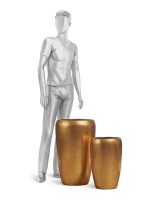 Кашпо напольное для цветов, TREEZ Effectory Metal, конус, керамический горшок, сусальное золото, 51x32 см, 37/10 л, для интерьера, для улицы — изображение 2