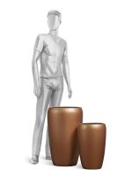 Кашпо напольное для цветов, TREEZ Effectory Metal, конус, керамический горшок, Лаковое тёмное золото, 51x32 см, 37/10 л, для интерьера, для улицы — изображение 2