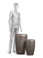 Кашпо напольное для цветов, TREEZ Effectory Metal, конус, керамический горшок, Лаковое тёмное серебро, 51x32 см, 37/10 л, для интерьера, для улицы — изображение 2