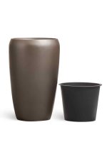 Кашпо напольное для цветов, TREEZ Effectory Metal, конус, керамический горшок, Лаковое тёмное серебро, 51x32 см, 37/10 л, для интерьера, для улицы — изображение 6