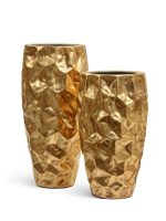 Кашпо напольное для цветов, TREEZ Effectory Metal, конус, керамический горшок, сусальное золото, 90x42 см, 105/12,5 л, для интерьера