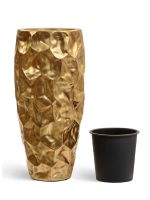 Кашпо напольное для цветов, TREEZ Effectory Metal, конус, керамический горшок, сусальное золото, 90x42 см, 105/12,5 л, для интерьера — изображение 7