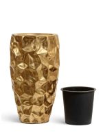 Кашпо напольное для цветов, TREEZ Effectory Metal, конус, керамический горшок, сусальное золото, 90x42 см, 105/12,5 л, для интерьера — изображение 9