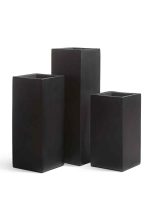Кашпо напольное для цветов, TREEZ Effectory Black Stone, куб, керамический горшок, антрацит, 75x31 см, 72/12,5 л, для интерьера, для улицы