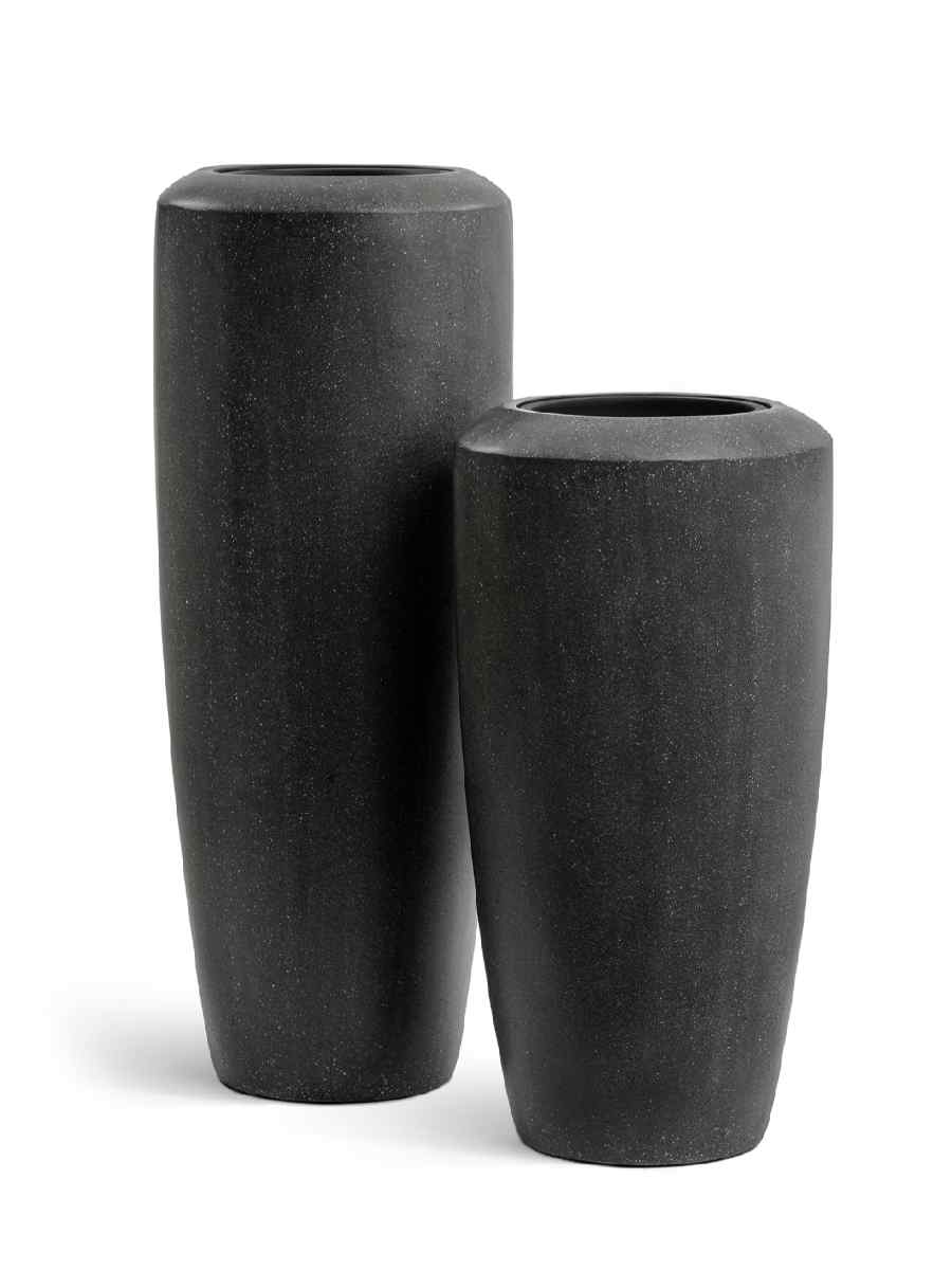 41.33-14-22-088-BLQ Кашпо напольное для цветов, TREEZ Effectory Quartz, конус, керамический горшок, черный кварц, 90x46 см, 120/12,5 л, для интерьера, для улицы — изображение 1