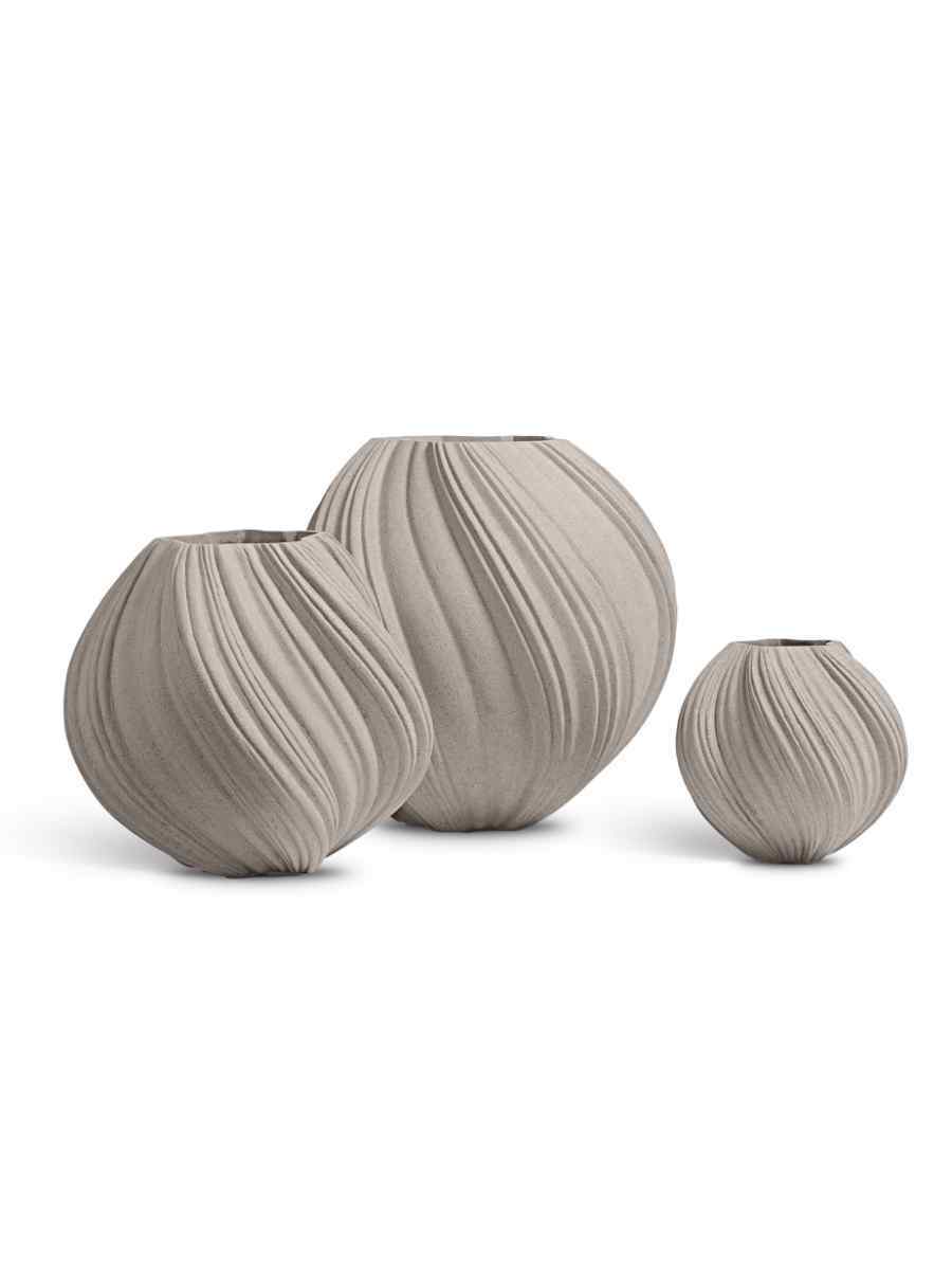 41.33-16-23-108-BE-1 Кашпо напольное для цветов, TREEZ Effectory Dune, Сферическая Design-ваза, керамический горшок, Белый песок, 33x30 см, 15 л, для интерьера, для улицы — изображение 1