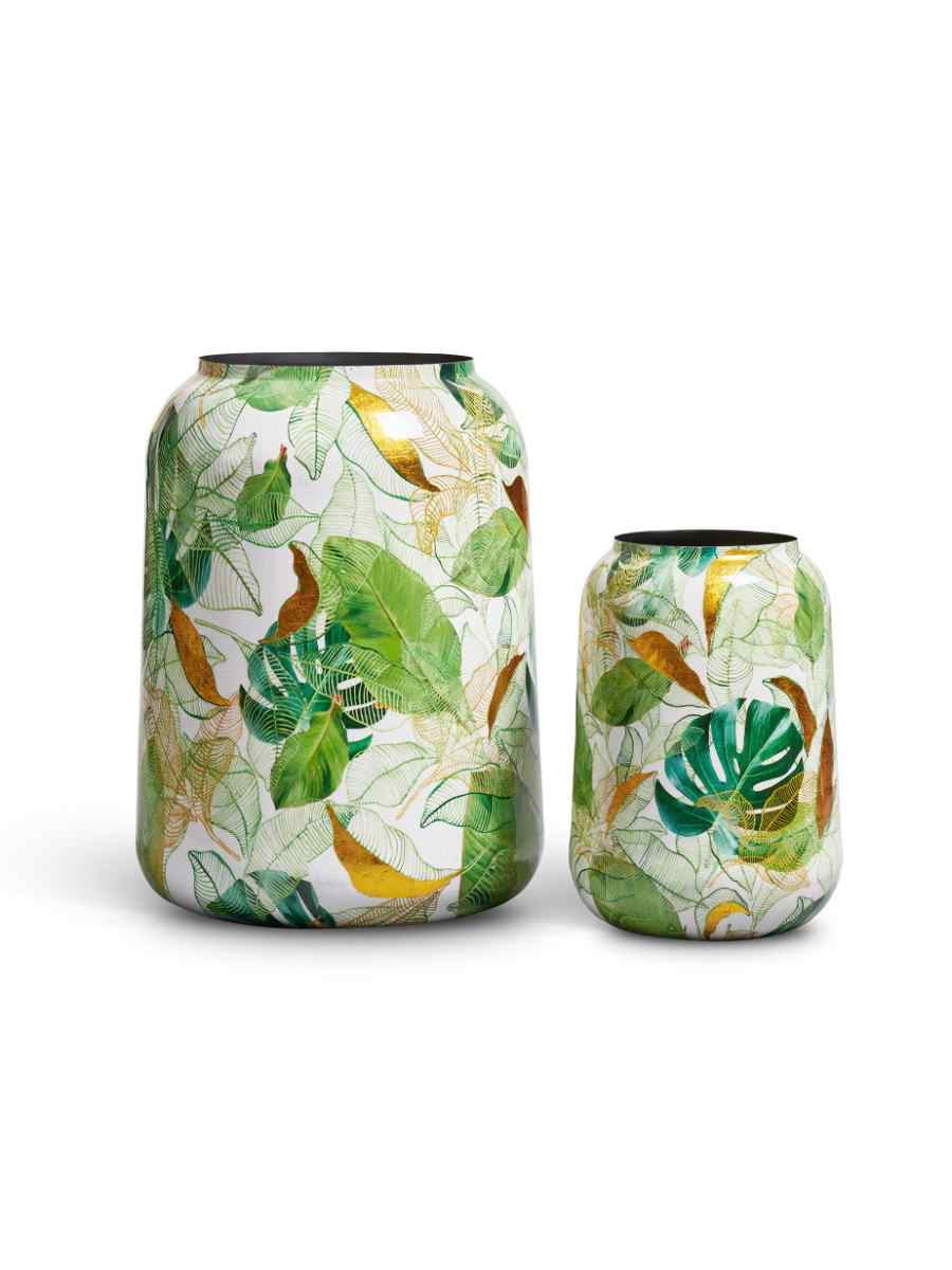 41.33-25-24-125-GN Кашпо напольное для цветов, TREEZ Effectory Savage Garden, цилиндр, керамический горшок, белый с зелёным, 43x26 см, 23 л, для интерьера, для улицы — изображение 1