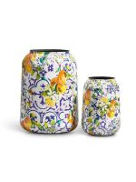 Кашпо напольное для цветов, TREEZ Effectory Savage Garden, цилиндр, керамический горшок, белый, синий, жёлтый, 43x26 см, 23 л, для интерьера, для улицы