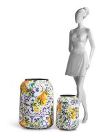 Кашпо напольное для цветов, TREEZ Effectory Savage Garden, цилиндр, керамический горшок, белый, синий, жёлтый, 43x26 см, 23 л, для интерьера, для улицы — изображение 4