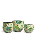 Кашпо напольное для цветов, TREEZ Effectory Savage Garden, чаша, керамический горшок, белый с зелёным, 29x33 см, 23 л, для интерьера, для улицы