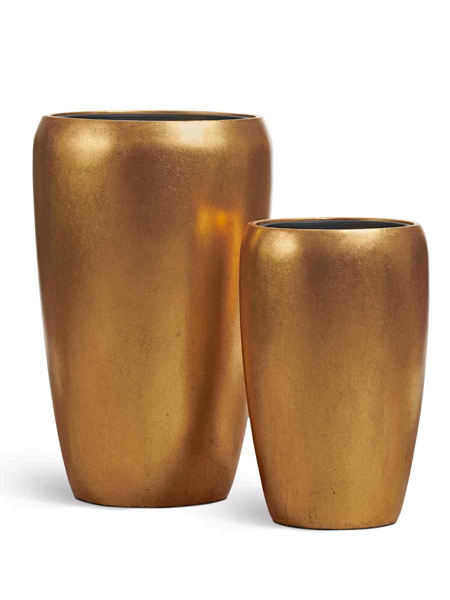 41.33-04-24-131-GLD Кашпо напольное для цветов, TREEZ Effectory Metal, конус, керамический горшок, сусальное золото, 51x32 см, 37/10 л, для интерьера, для улицы — изображение 1