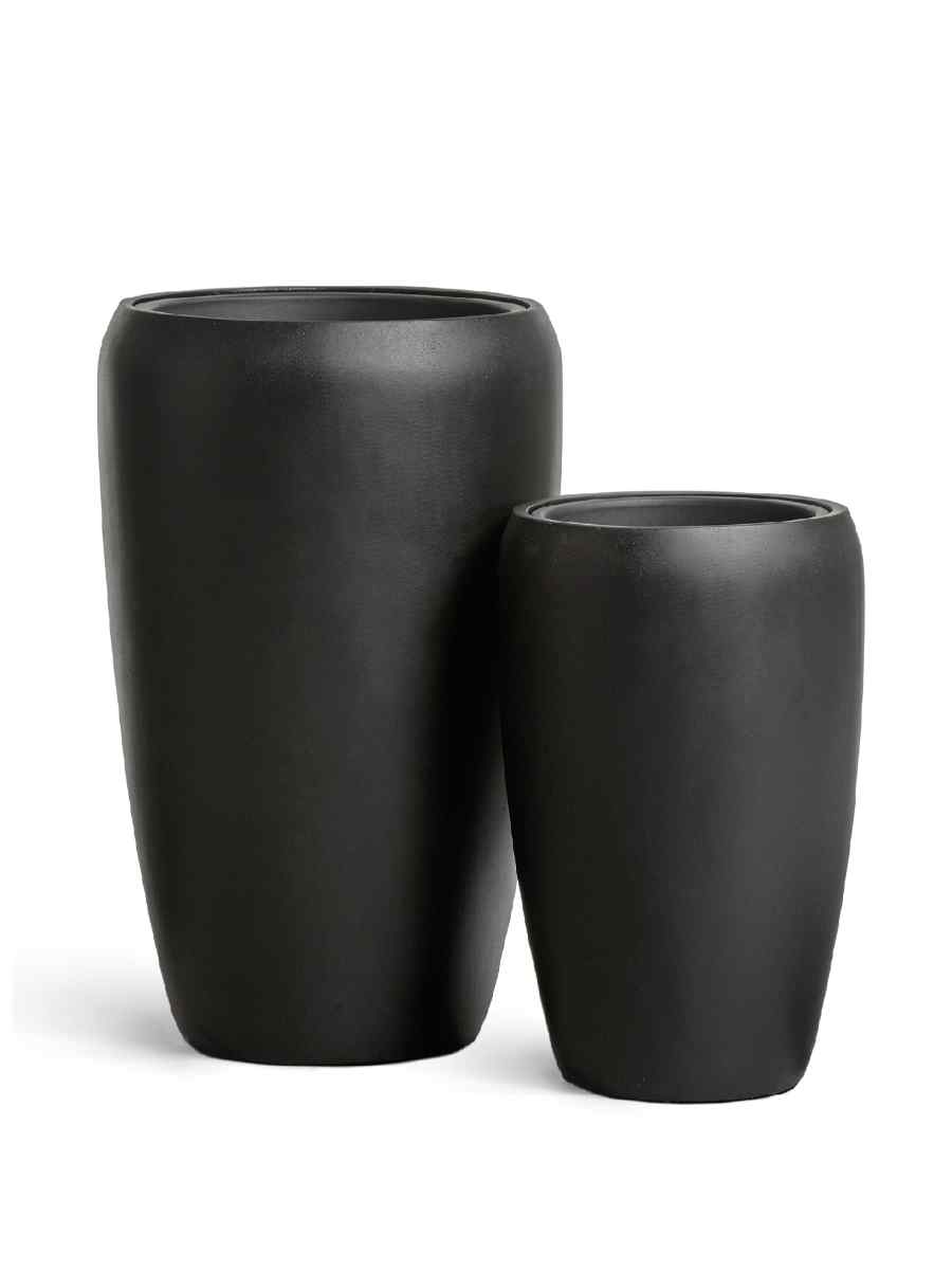 41.33-12-22-091-BLCK Кашпо напольное для цветов, TREEZ Effectory Black Stone, конус, керамический горшок, антрацит, 68x43 см, 80/37 л, для интерьера, для улицы — изображение 1